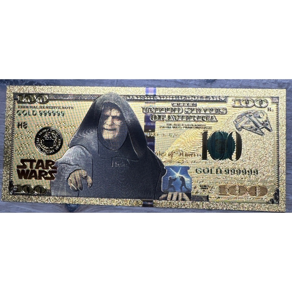 24k Gold Plated Emperor Palpatine Star Wars Banknote Collectible $100 Bill